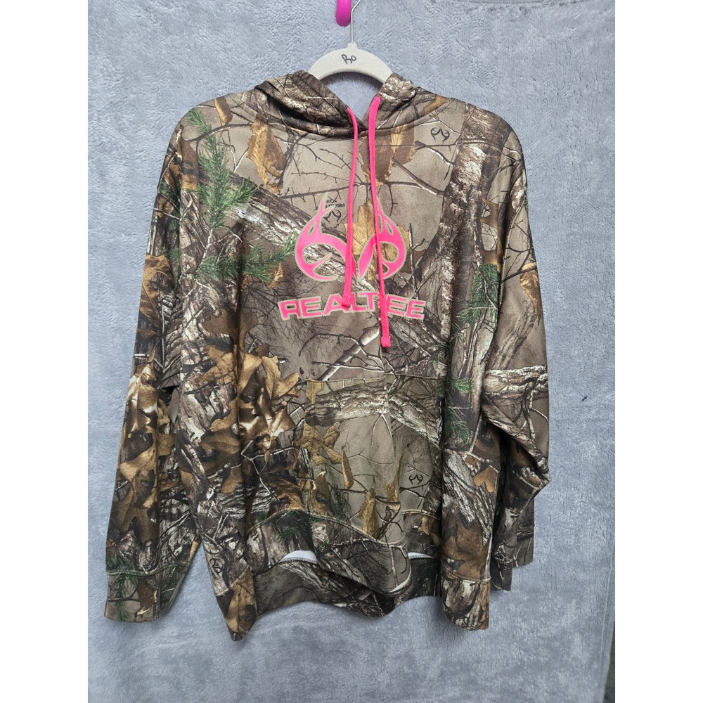 Realtree Camo Hoodie Womens 2XL Pink Logo Camouflage Fleece Pullover Sweatshirt